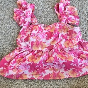 SHEIN Pink Floral Ruffle Tank Top XS crop